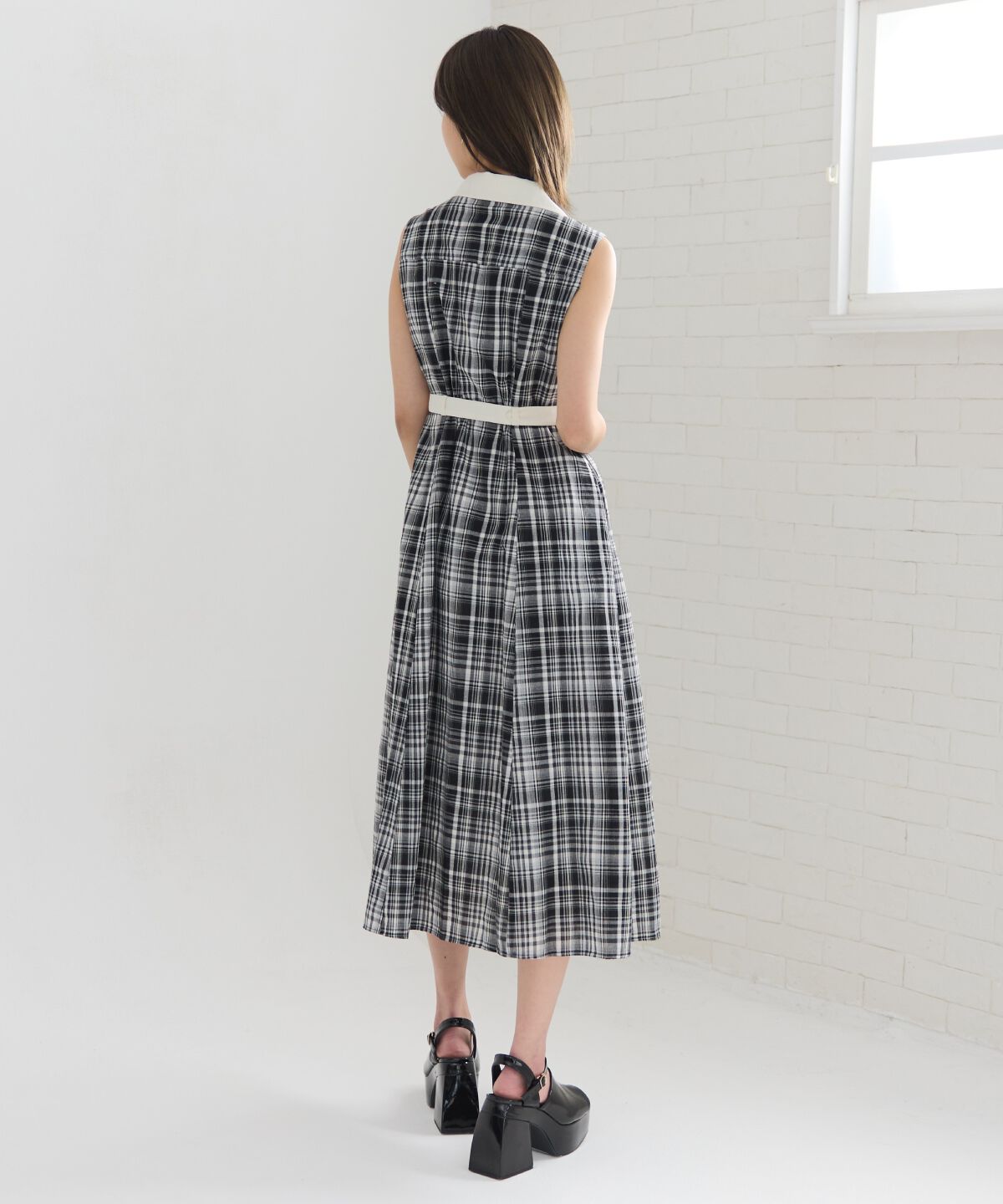 REDYAZEL「バイカラーチェックノースリーブシャツワンピース」|ワンピース|