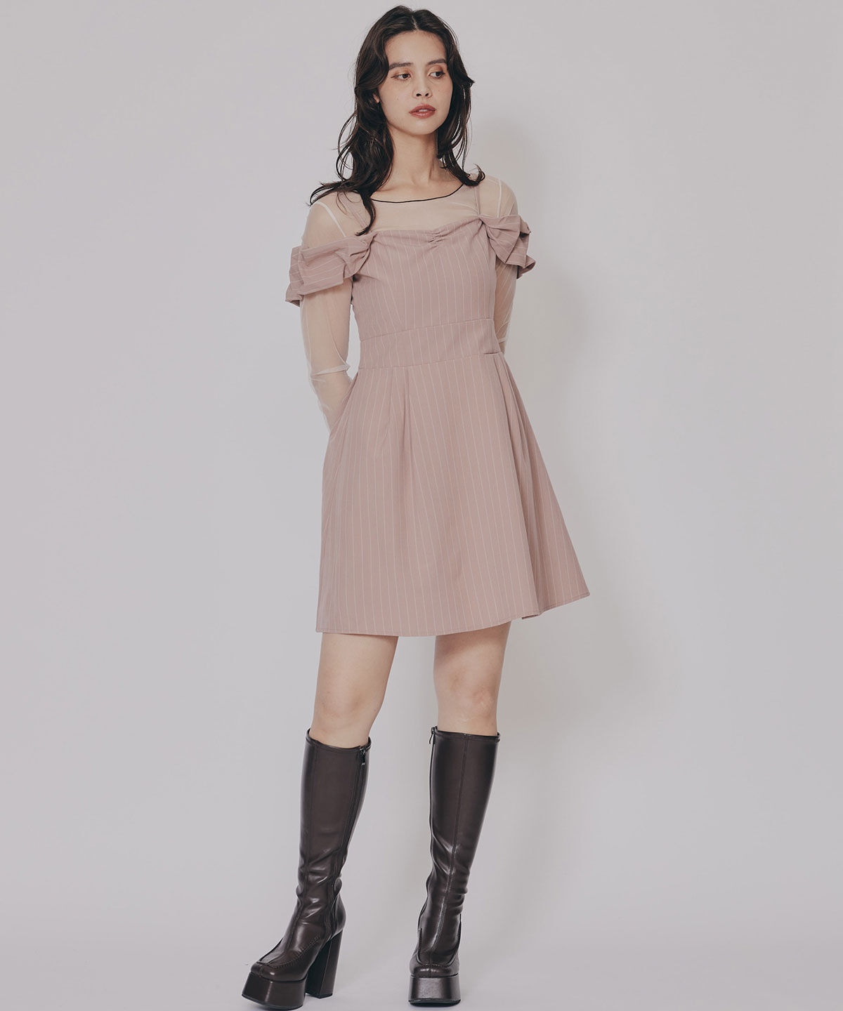 REDYAZEL「ストライプ2WAYフレアミニワンピース」|ワンピース|