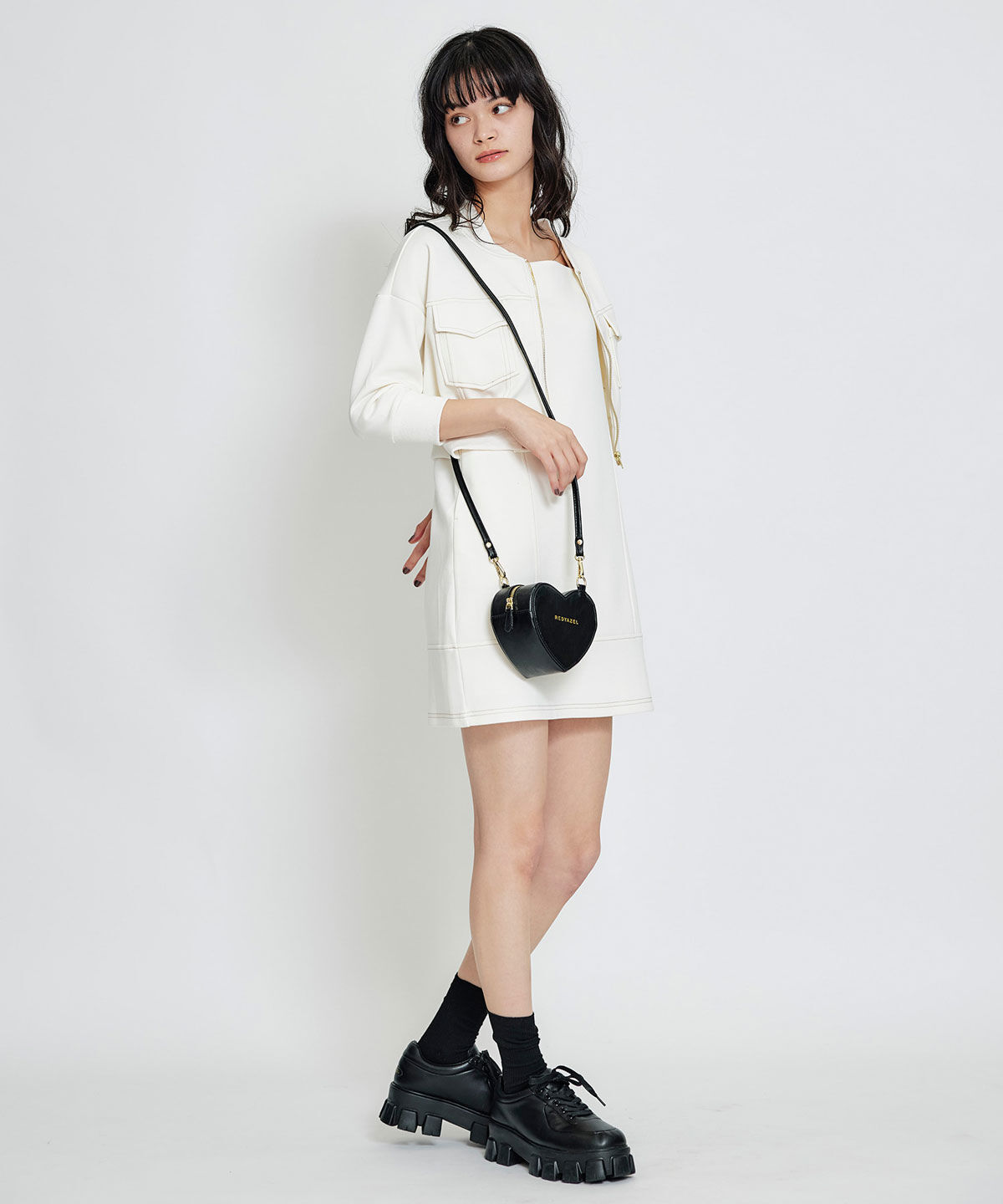 REDYAZEL「バイカラーステッチカットミニワンピース」|ワンピース|