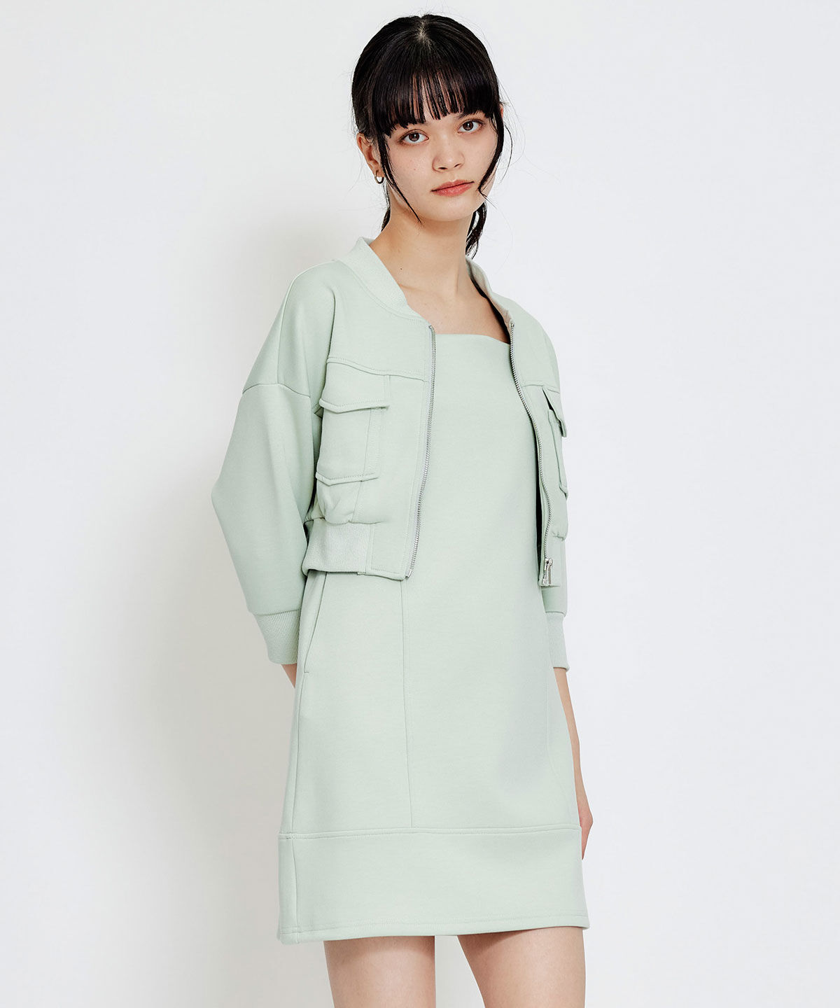 REDYAZEL「バイカラーステッチカットミニワンピース」|ワンピース|ミント