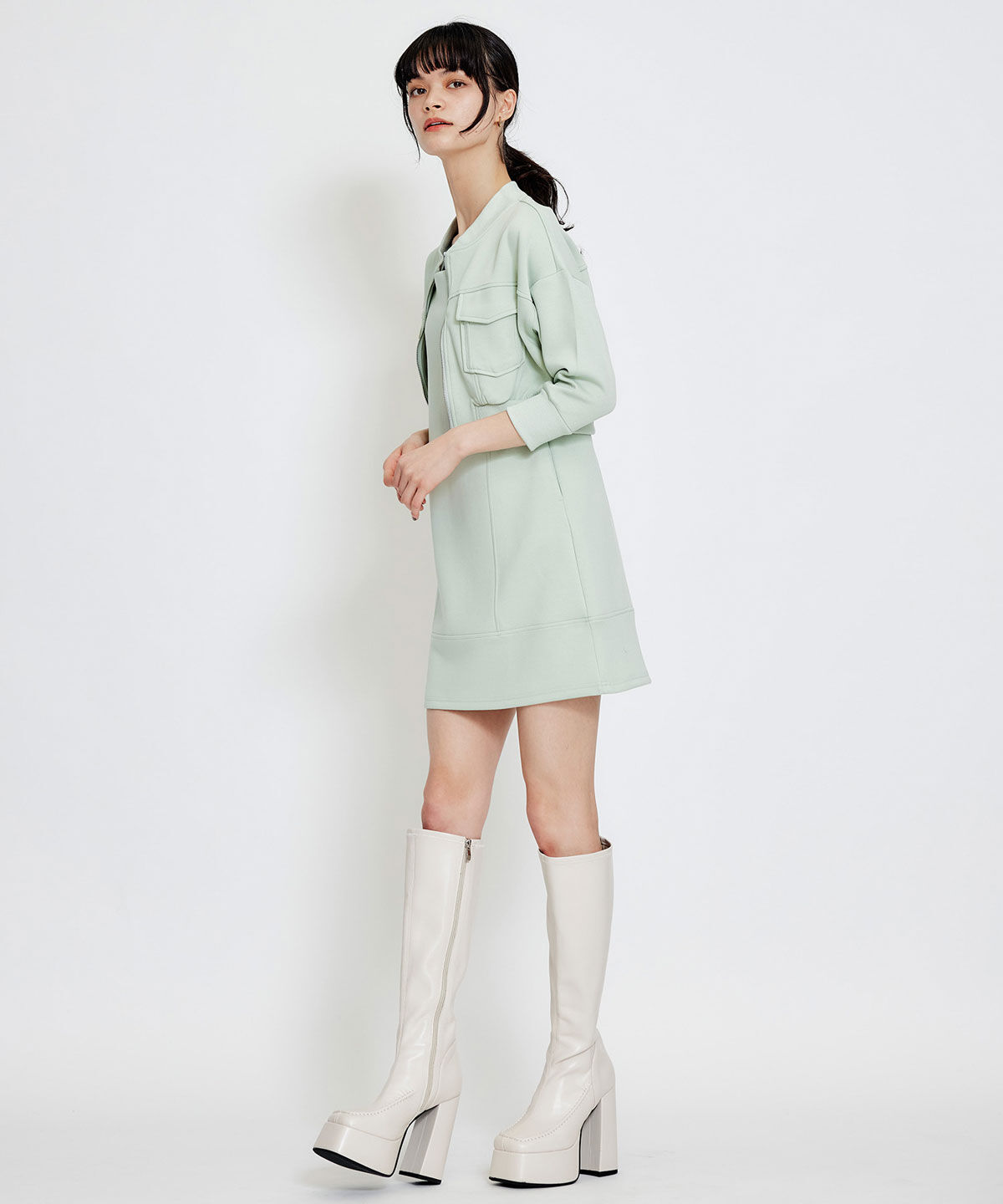 REDYAZEL「バイカラーステッチカットミニワンピース」|ワンピース|