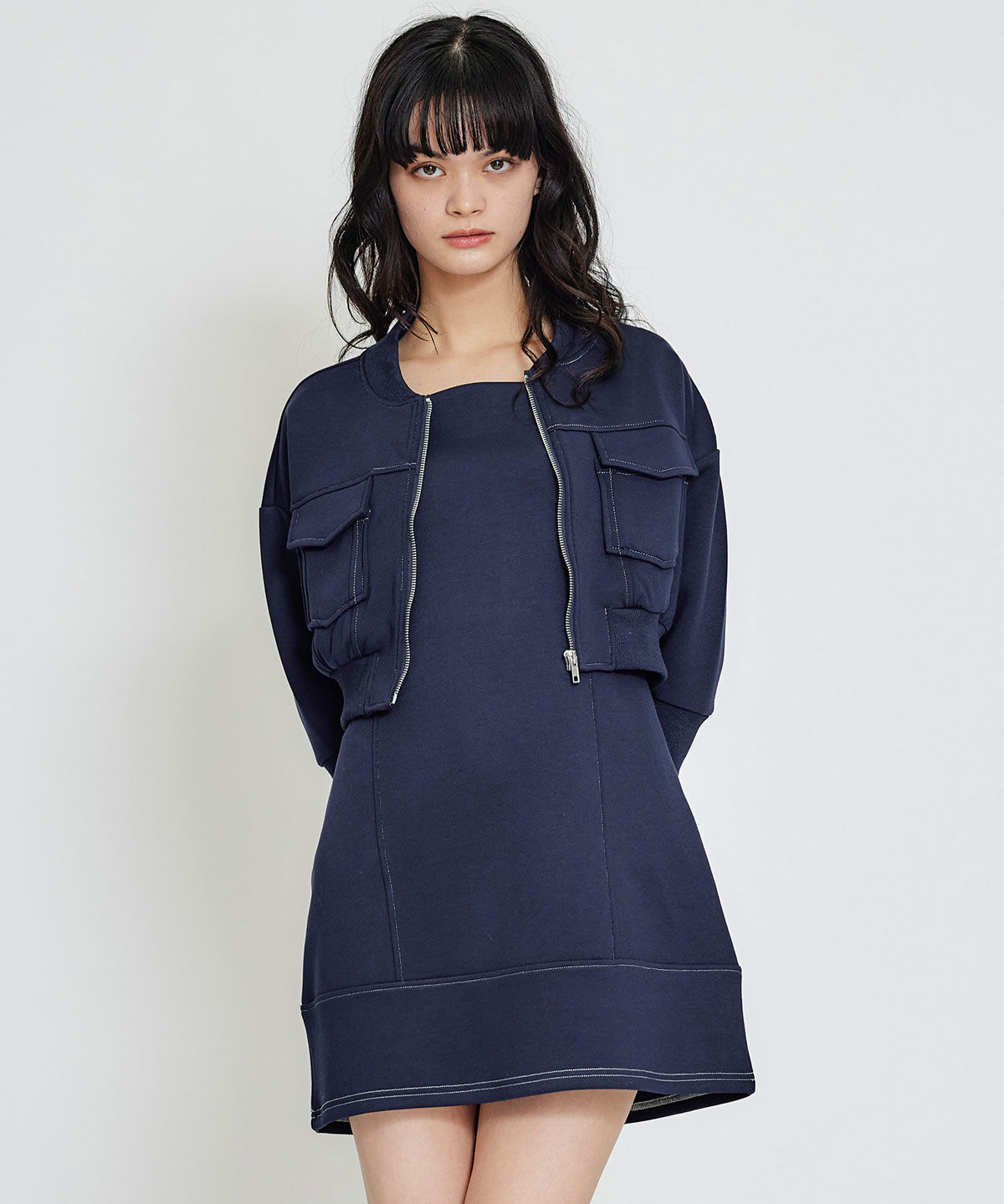 REDYAZEL「バイカラーステッチカットミニワンピース」|ワンピース|ネイビー