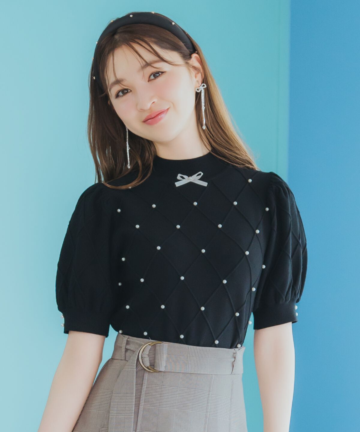 WILLSELECTION「ダイヤ柄パールパフニット」|ニット・セーター|