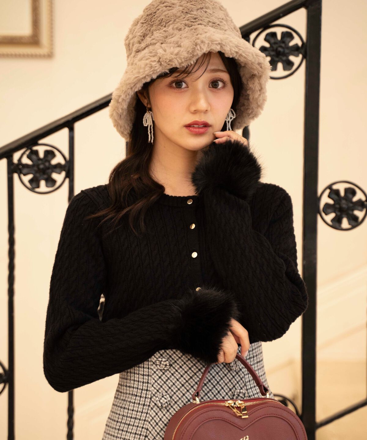 WILLSELECTION「ファーカフスケーブルカーディガン」|カーディガン|ブラック