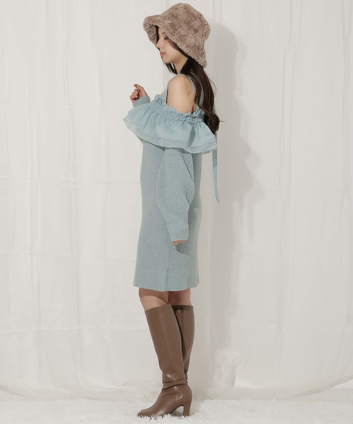 WILLSELECTION「バックリボンオフショルニットワンピース」|ワンピース|