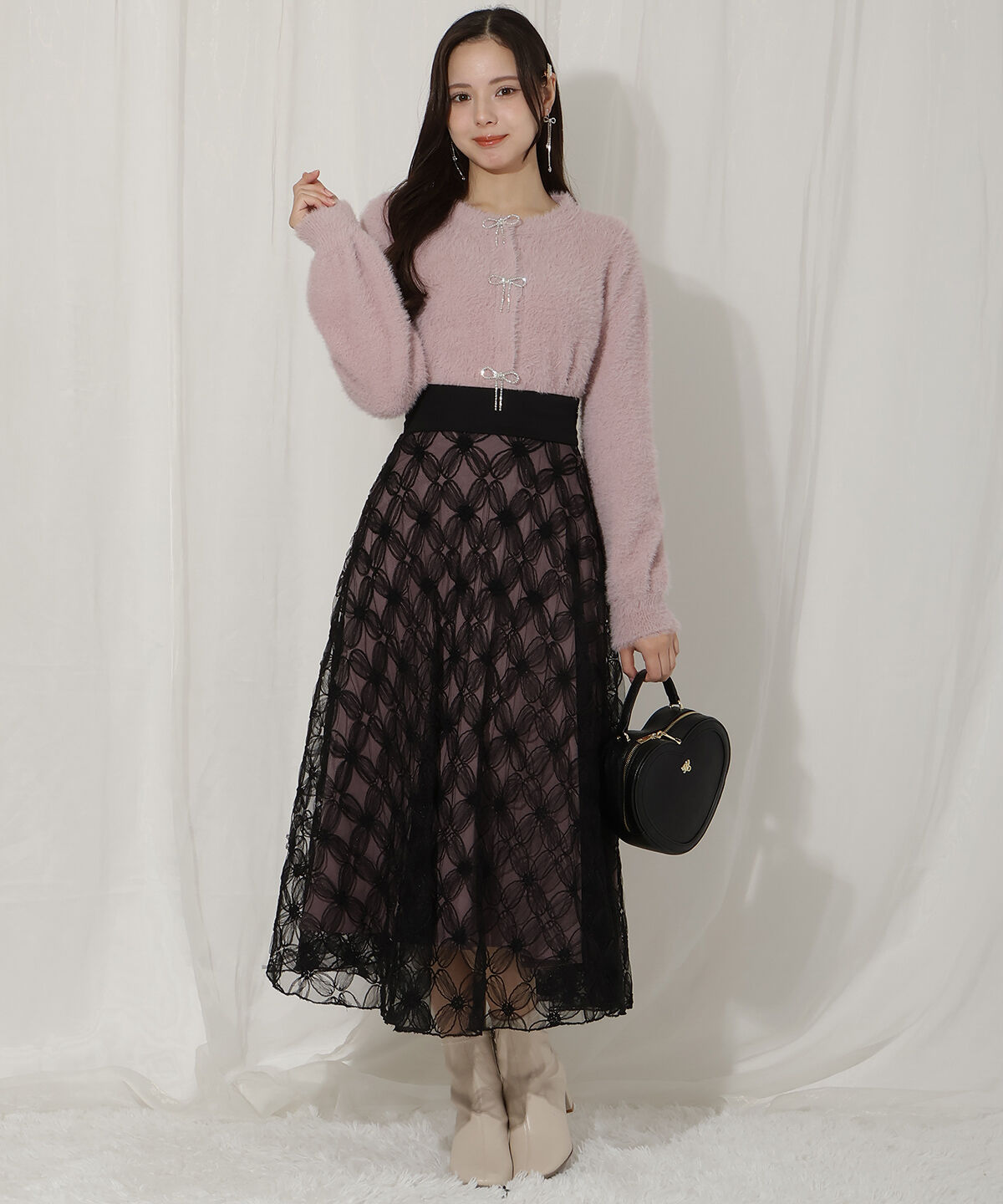 WILLSELECTION「フラワーチュールフレアスカート」|フレア|ブラック