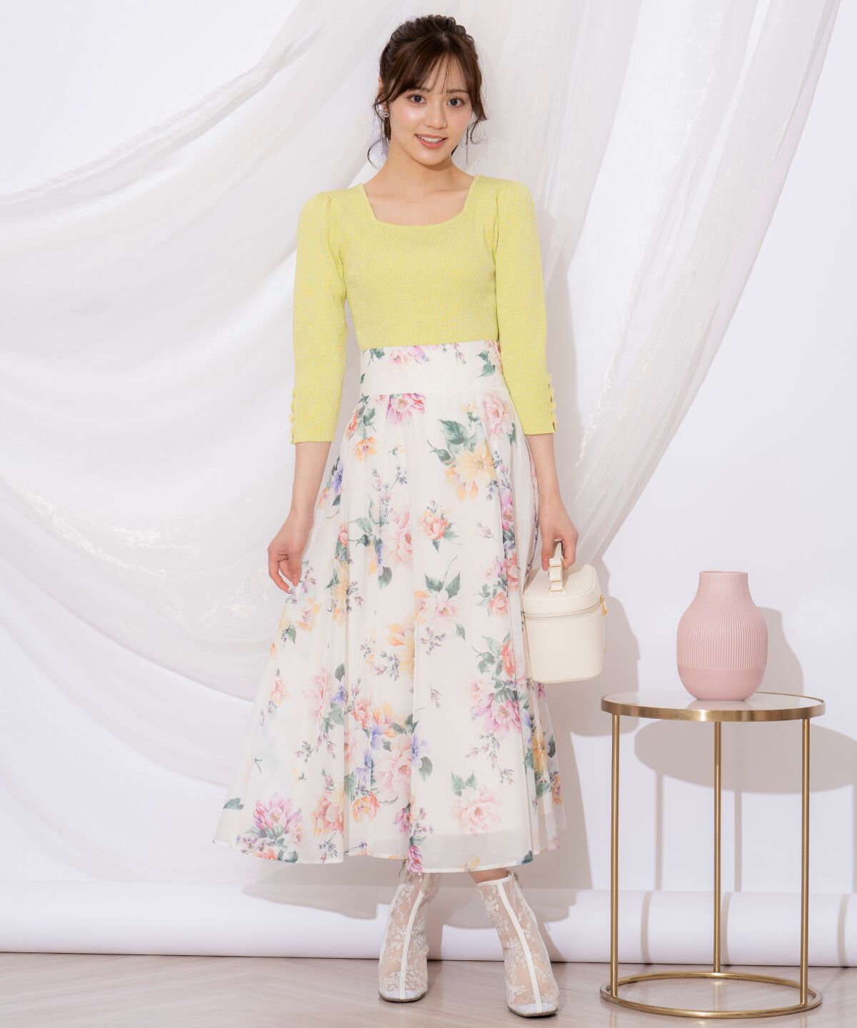 WILLSELECTION「袖フラワーラメ7分袖ニットプルオーバー」|ニット・セーター|