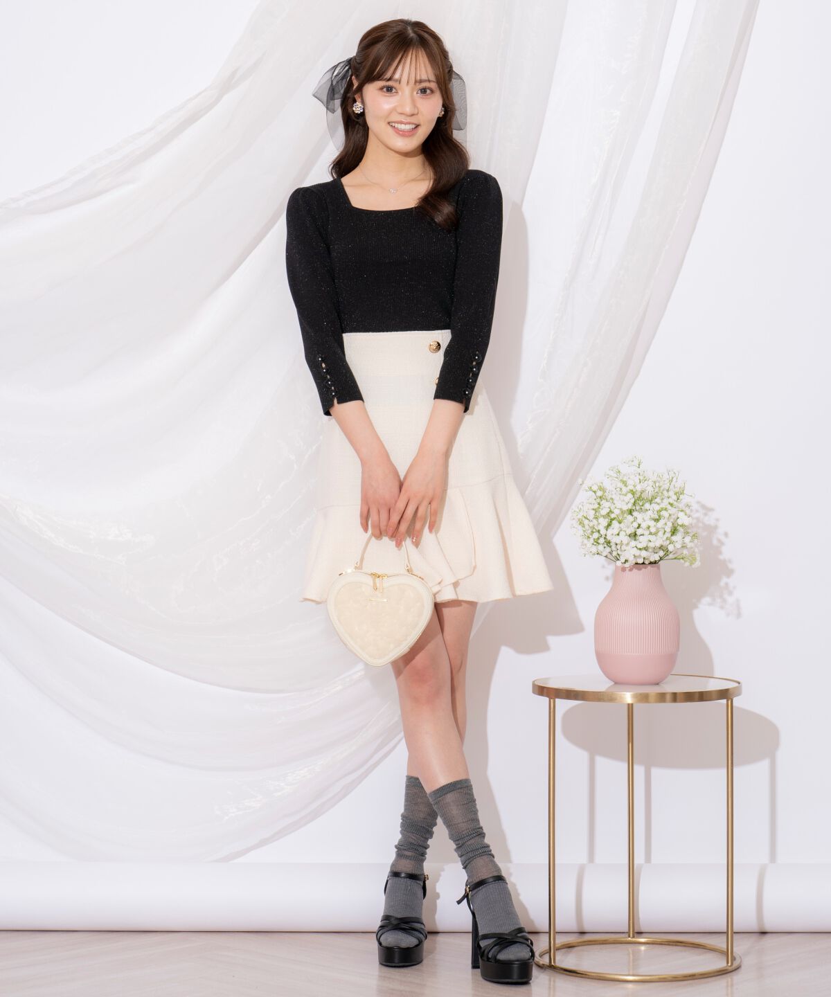 WILLSELECTION「袖フラワーラメ7分袖ニットプルオーバー」|ニット・セーター|