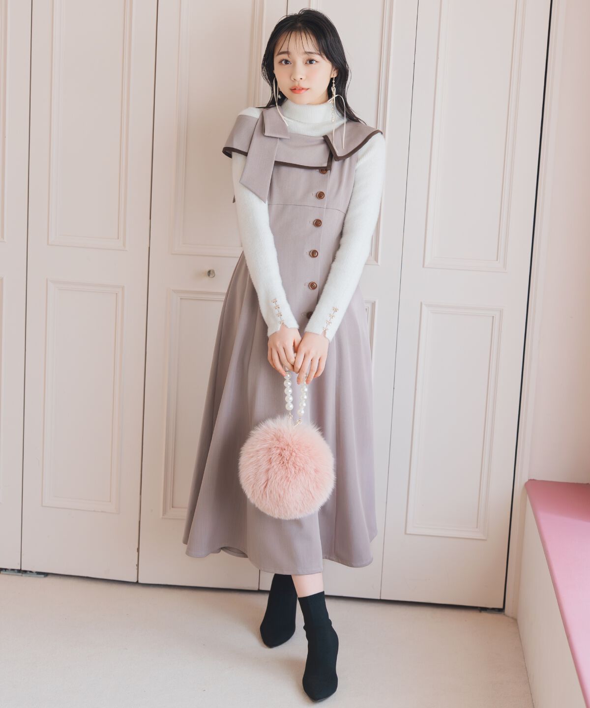 WILLSELECTION「アシンメトリーリボンショルダーワンピース」|ワンピース|茶系幾何､ﾊﾟﾈﾙ柄