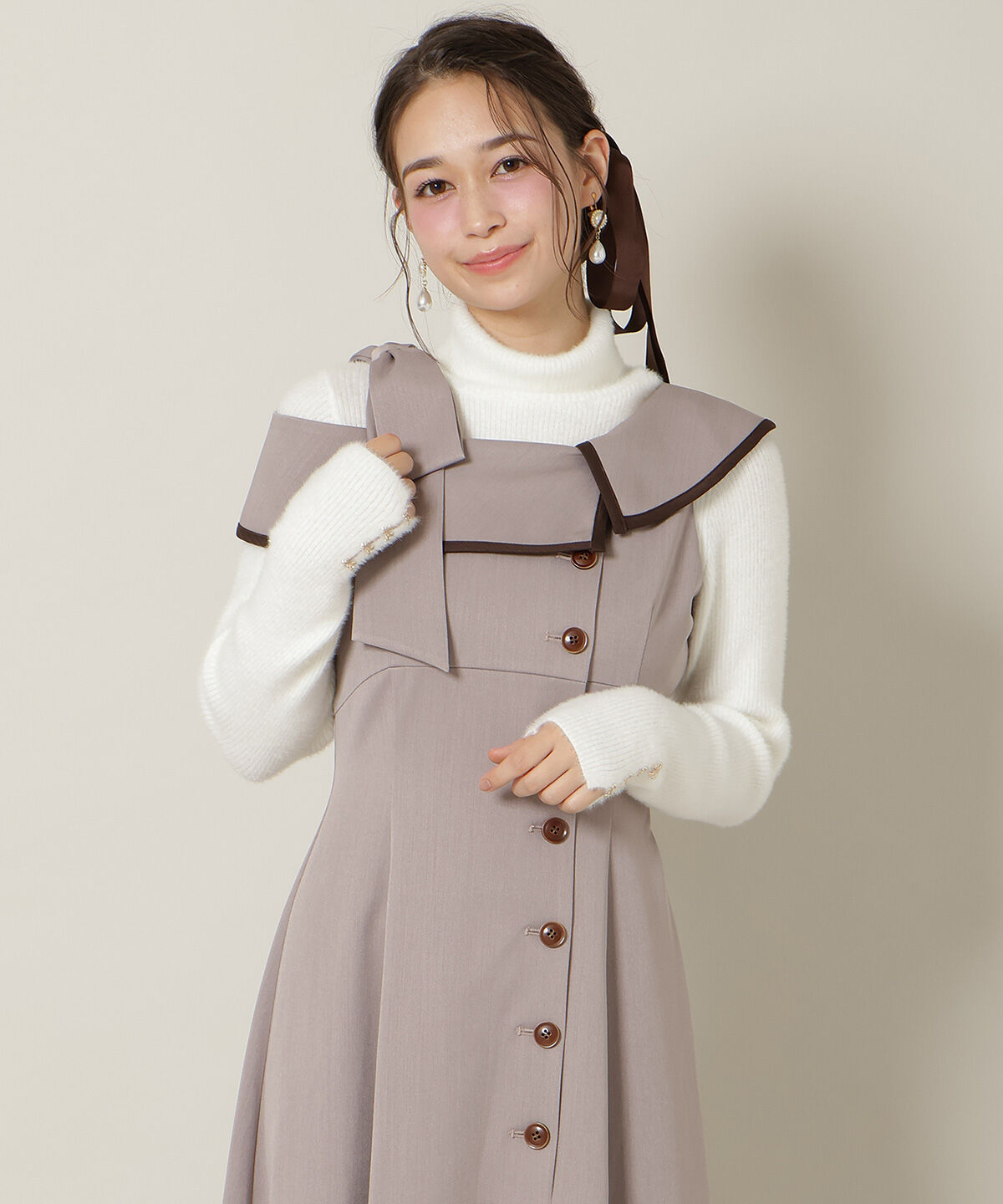 WILLSELECTION「アシンメトリーリボンショルダーワンピース」|ワンピース|