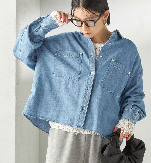 SHIPS for women「〈洗濯機可能〉ライトオンス デニム ショート シャツ」|シャツ・ブラウス|ライトブルー
