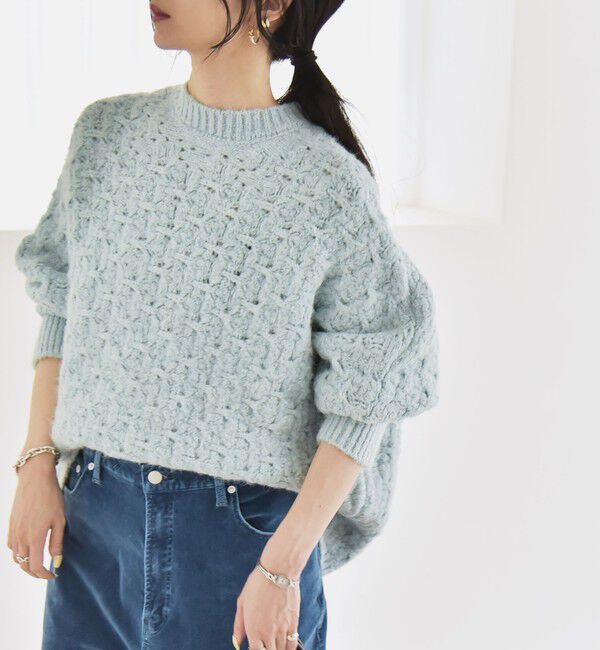 quaranciel「quaranciel:〈手洗い可能〉透かし編み クルーネック ドルマン ルーズ ニット プルオーバー」|ニット・セーター|