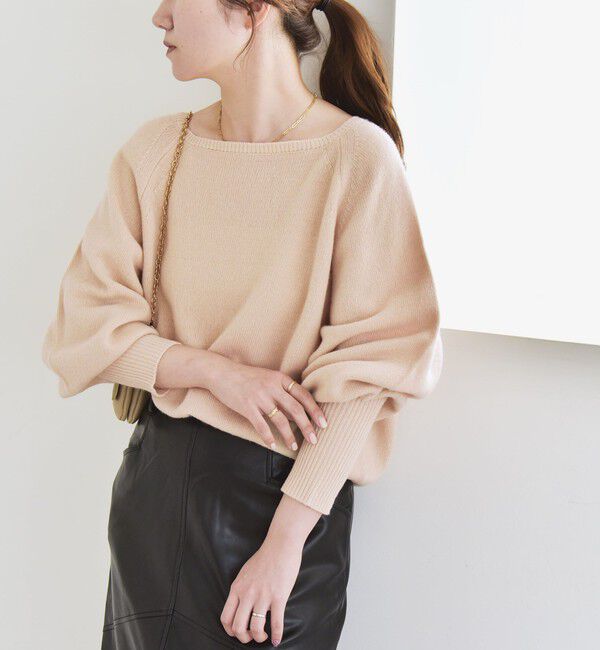 quaranciel「quaranciel:〈手洗い可能〉AQUA カシミヤ ミックス ボートネック ロングリブ パフ ニット」|ニット・セーター|