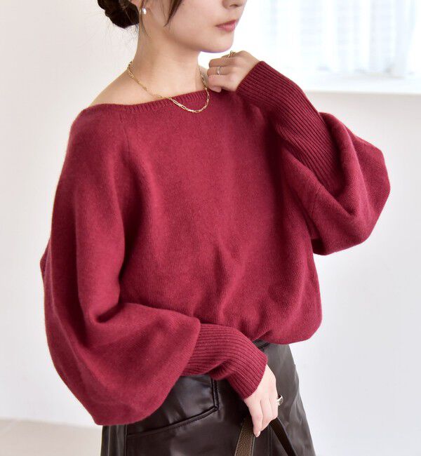 quaranciel「quaranciel:〈手洗い可能〉AQUA カシミヤ ミックス ボートネック ロングリブ パフ ニット」|ニット・セーター|