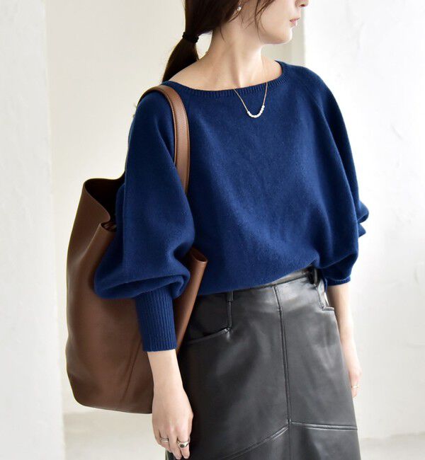 quaranciel「quaranciel:〈手洗い可能〉AQUA カシミヤ ミックス ボートネック ロングリブ パフ ニット」|ニット・セーター|