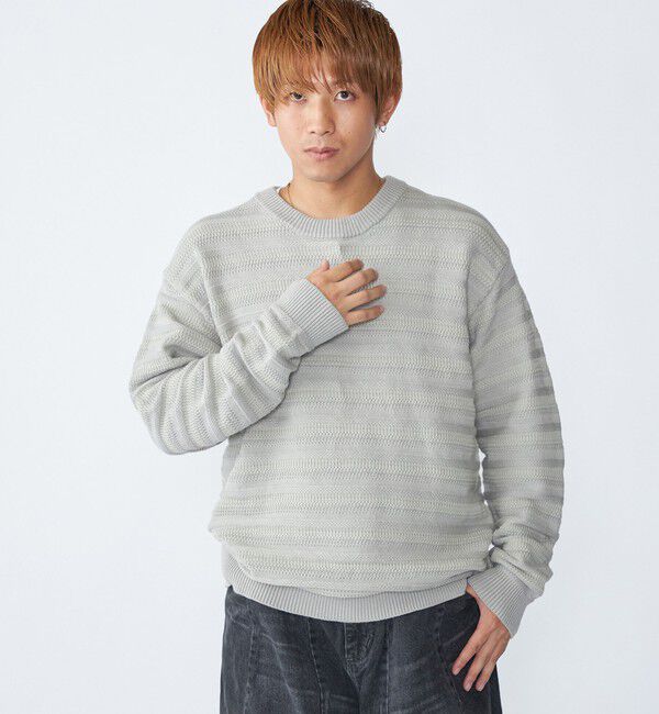 SHIPS「City Ambient Products: 〈手洗い可能〉7ゲージ ランダム ボーダー クルーネック ニット」|ニット・セーター|