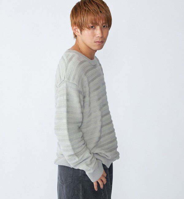 SHIPS「City Ambient Products: 〈手洗い可能〉7ゲージ ランダム ボーダー クルーネック ニット」|ニット・セーター|