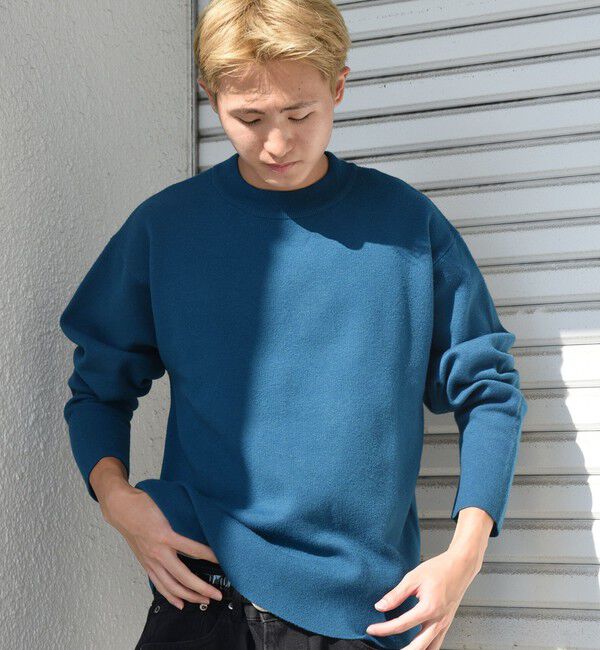 SHIPS「City Ambient Products: 〈手洗い可能〉14ゲージ ダブルジャカード モックネック ニット」|ニット・セーター|ロイヤルブルー