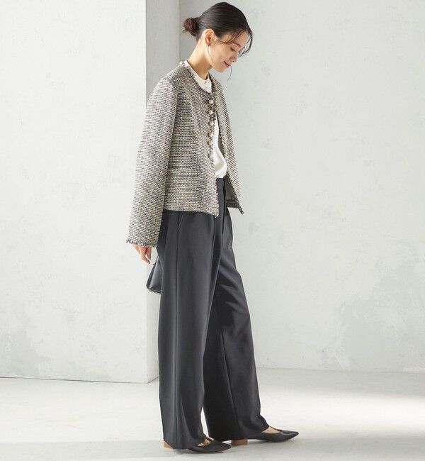 SHIPS for women「トライスピン 杢 ツイード パール モチーフ ボタン ジャケット（セレモニー対応可）」|ノーカラージャケット|