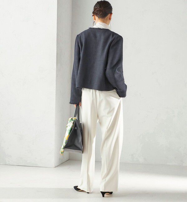 SHIPS for women「トライスピン 杢 ツイード パール モチーフ ボタン ジャケット（セレモニー対応可）」|ノーカラージャケット|