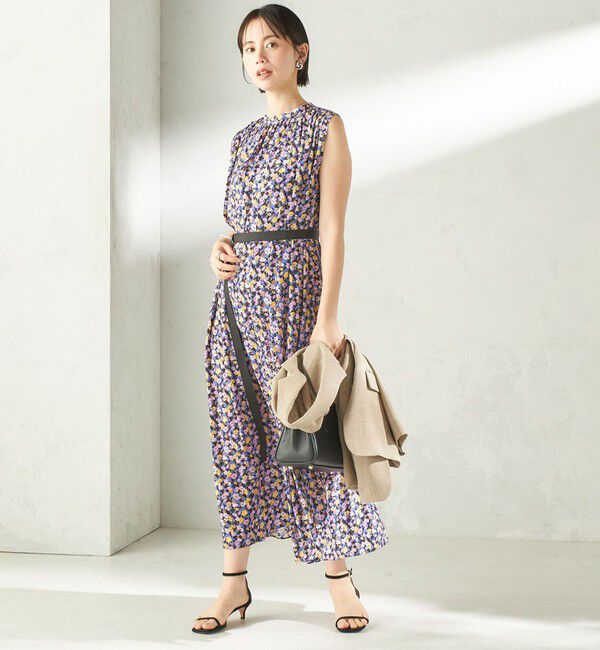 SHIPS for women「〈手洗い可能〉カッセン フラワー プリント ノースリーブ ワンピース」|ワンピース|