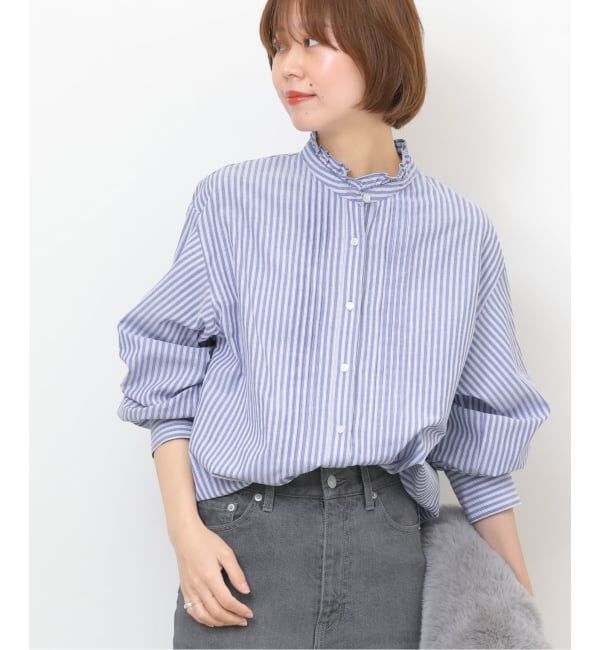 JOURNAL STANDARD relume「《WEB限定追加予約》フリルネックドビーストライプシャツ」|シャツ・ブラウス|