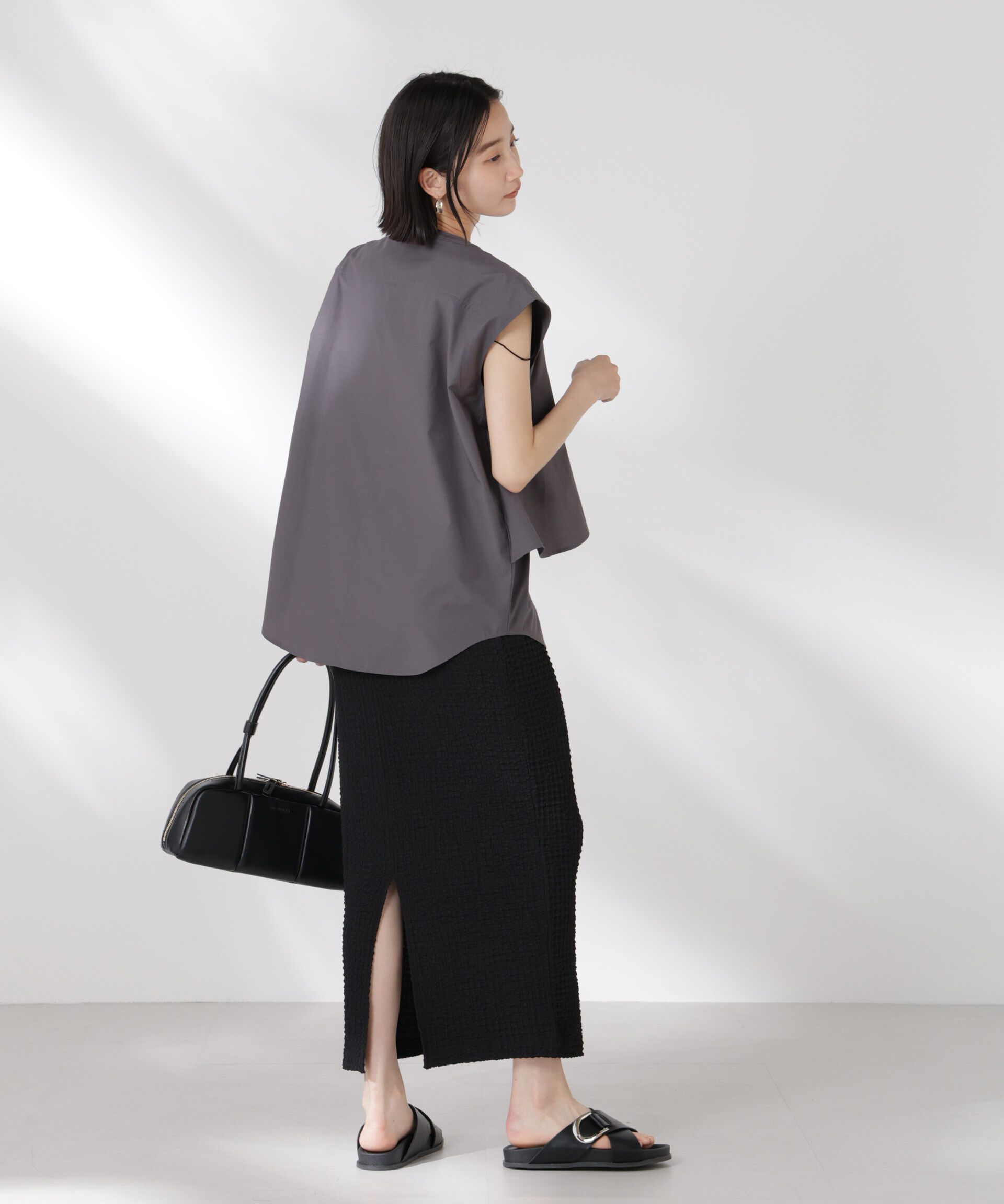 nano･universe「フロントフレアケープカラーノースリーブシャツ」|シャツ・ブラウス|