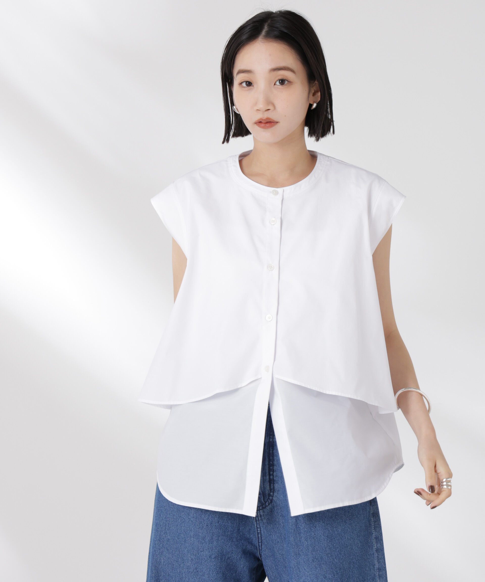 nano･universe「フロントフレアケープカラーノースリーブシャツ」|シャツ・ブラウス|