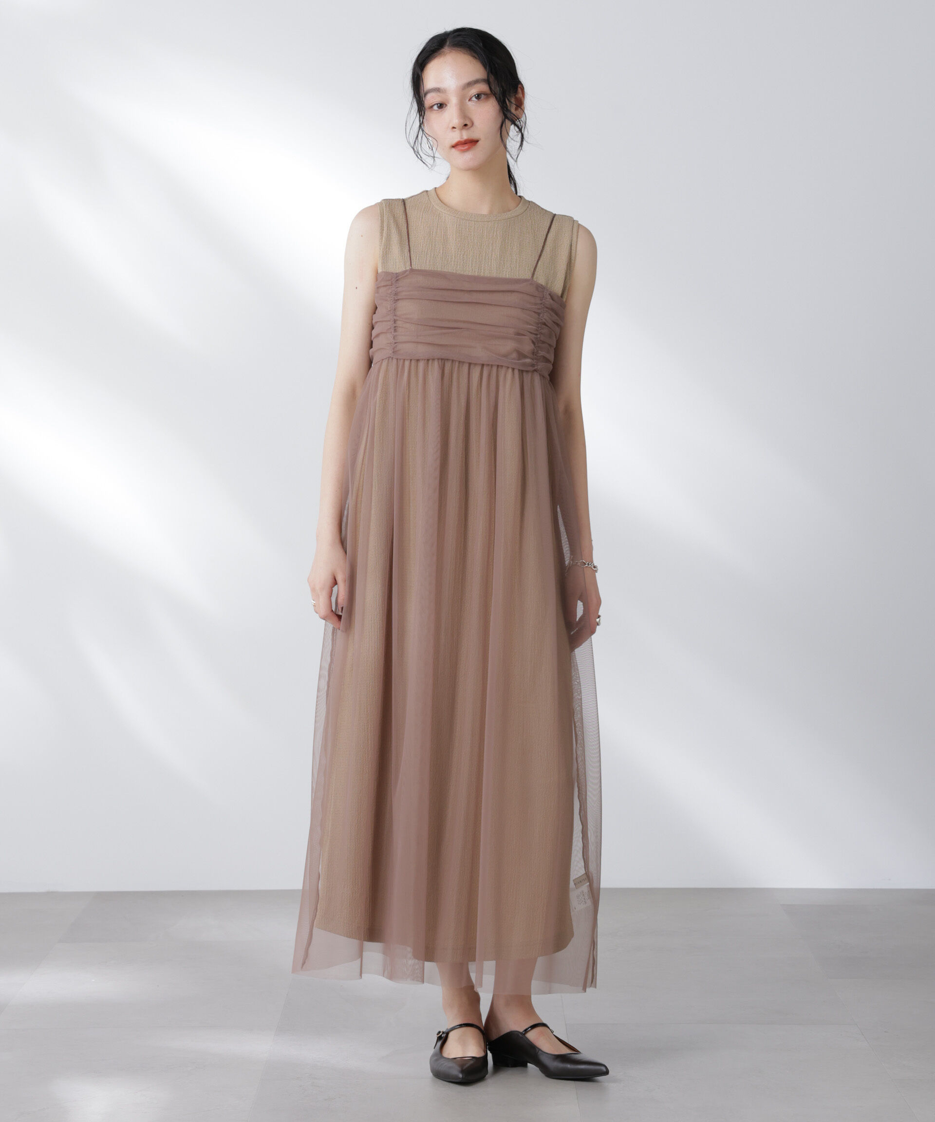 nano･universe「チュールキャミ&times;カットワンピースセット」|ワンピース|ベージュ