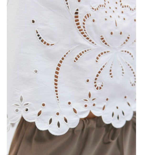 BEIGE,「【洗える】GALLERIA / コットンエンブロイダリーノースリーブブラウス」|シャツ・ブラウス|