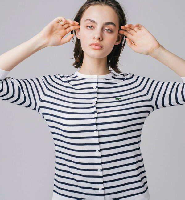 LACOSTE「UVカット 吸水速乾 ウォッシャブル COOLMAX クールマックス 7部袖 ニットカーディガン」|カーディガン|ホワイト