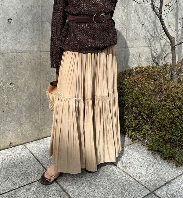 NOLLEY'S「ウォッシャブルカッセンギャザーマキシスカート」|フレア|ベージュ