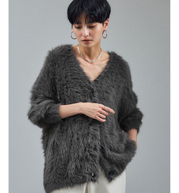 SALON adam et rope'「【WEB限定】ウォッシャブルシャギーVネックニットカーディガン」|カーディガン|チャコール(06)