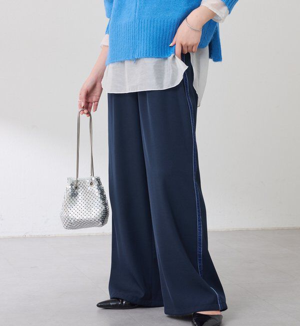  「サイドベロア裾ドロストパンツ」|チノ|ネイビー