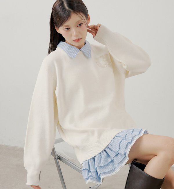  「【マルチway】シャツレイヤードニットワンピース」|ワンピース|アイボリー