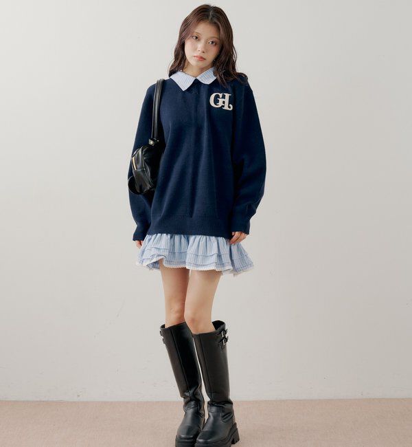  「【マルチway】シャツレイヤードニットワンピース」|ワンピース|