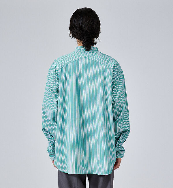 ABAHOUSE「【バイアスヨーク】ストライプ バンドカラーシャツ / オーバーサイズ」|シャツ・ブラウス|
