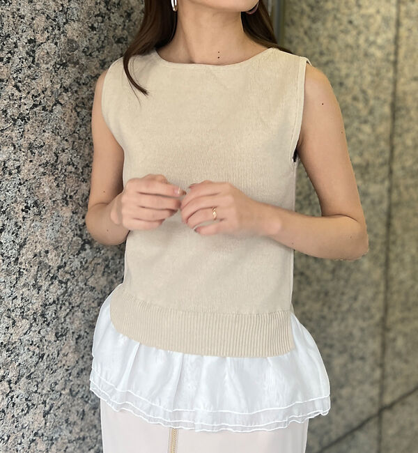 Rouge vif「【一部店舗限定】チュールコンビノースリーブプルオーバー」|ニット・セーター|