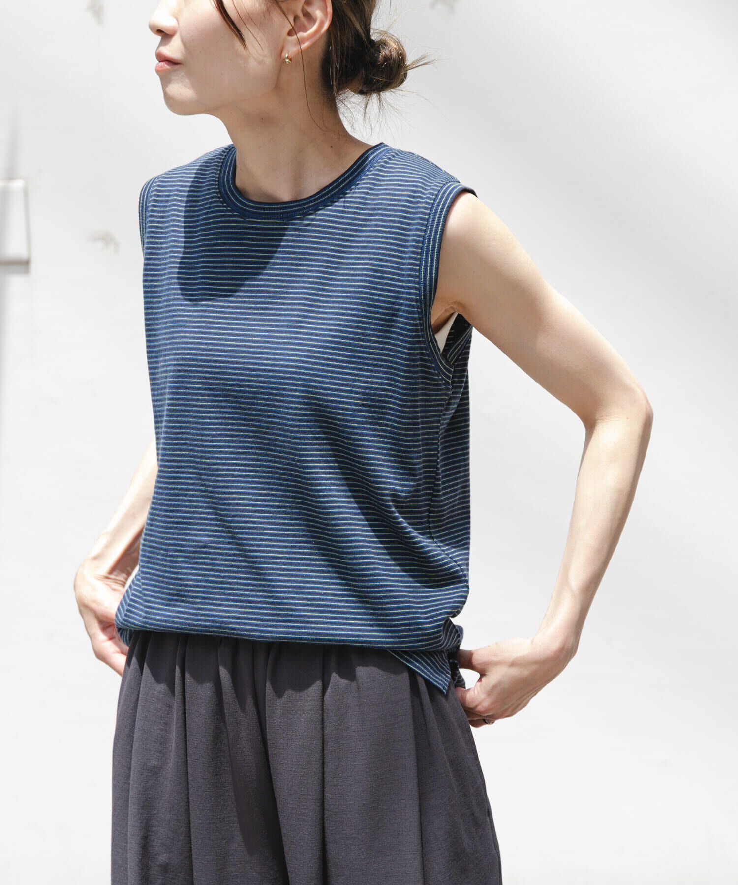 URBAN RESEARCH DOORS「FORK&SPOON　マルチカラーボーダーノースリーブTシャツ」|Tシャツ・カットソー|