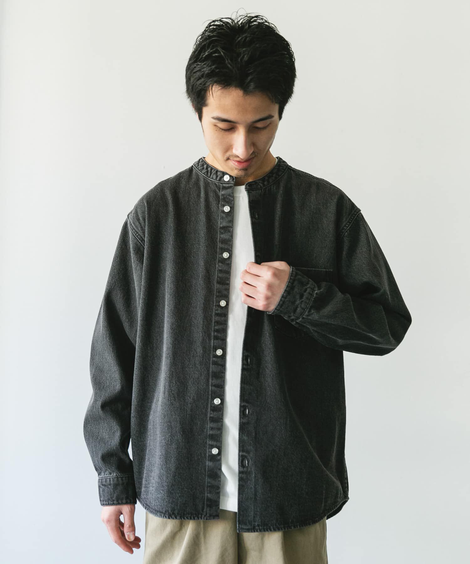 URBAN RESEARCH DOORS「デニムバンドカラーシャツ」|シャツ・ブラウス|