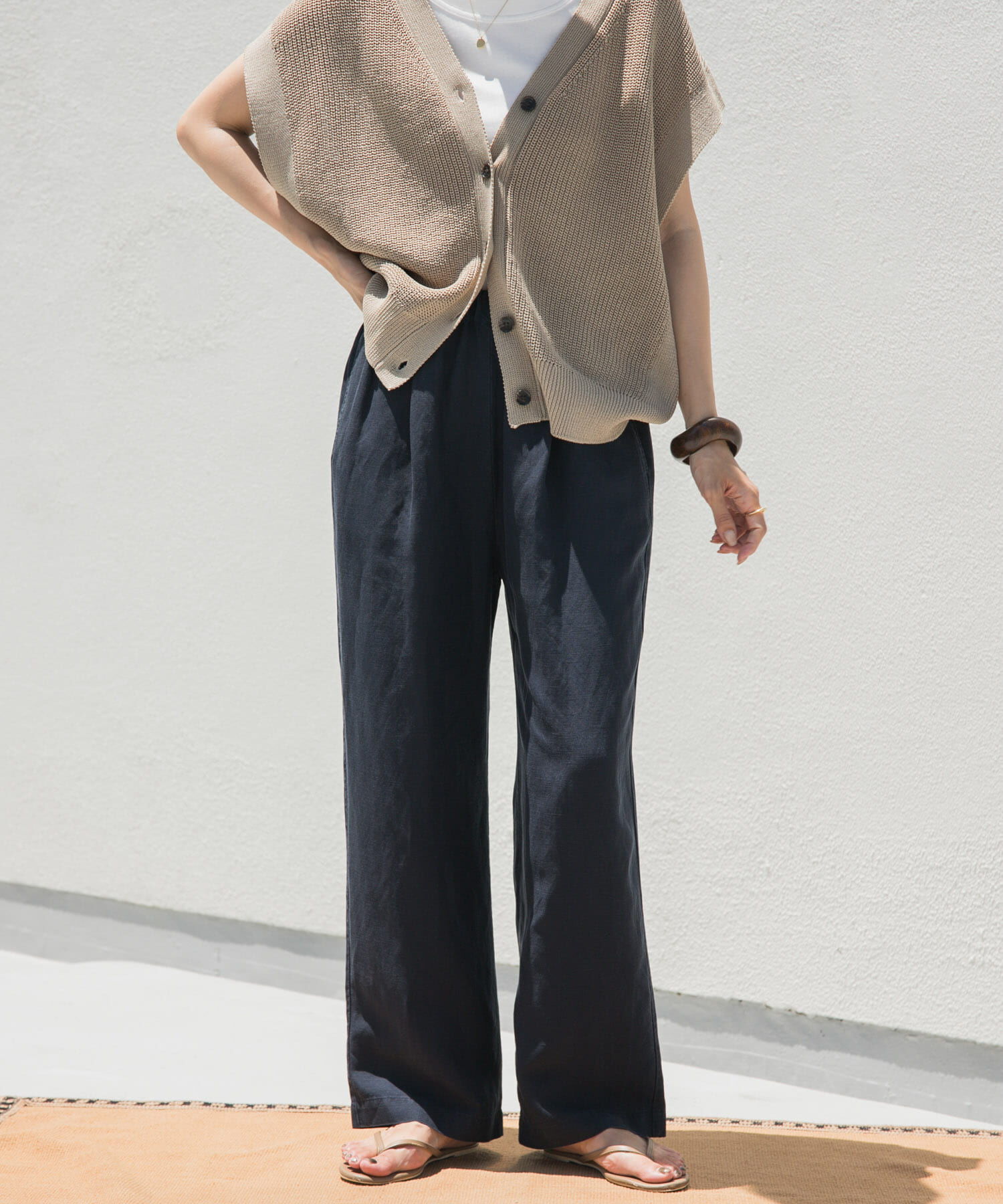 URBAN RESEARCH DOORS「リネン混イージーパンツ」|その他|ネイビー