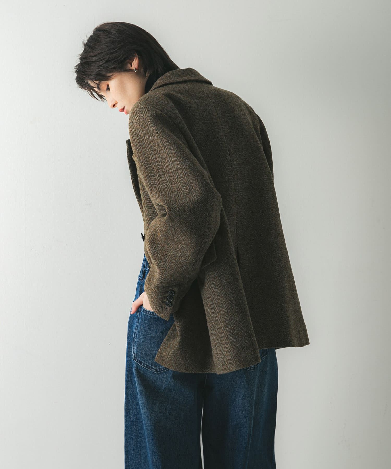 URBAN RESEARCH「ブリティッシュウールツイードジャケット」|ノーカラーコート|