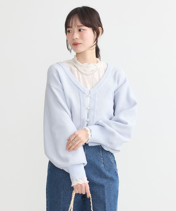 earth music&ecology「パールボタンショートニットカーディガン」|カーディガン|