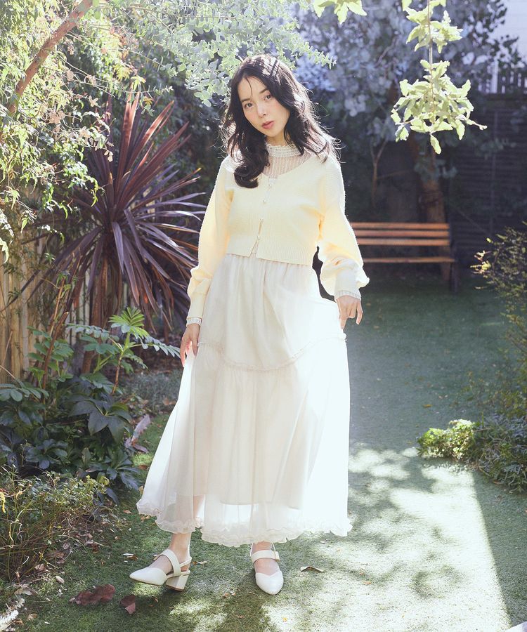 earth music&ecology「パールボタンショートニットカーディガン」|カーディガン|