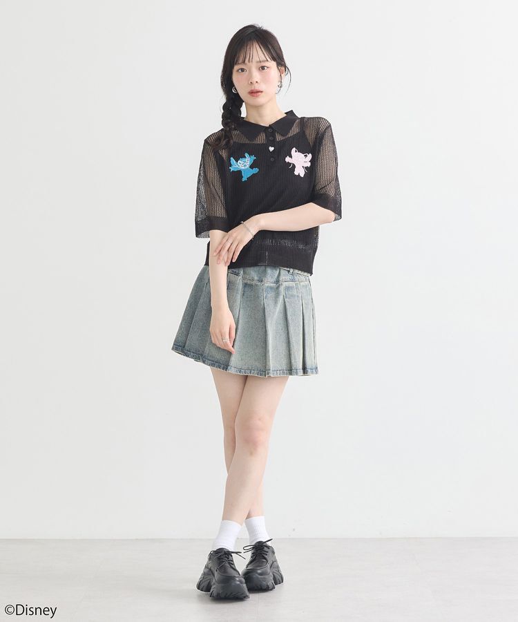 earth music&ecology「スティッチ/刺繍ハートボタンニットポロシャツ」|ニット・セーター|