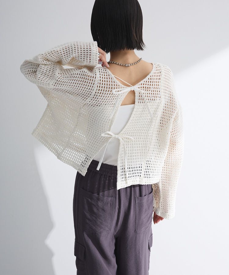 Green Parks「インド綿 前後2way メッシュショート丈カーディガン」|カーディガン|Ivory