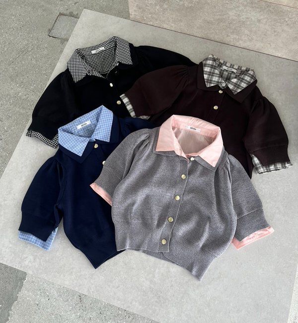  「今期トレンド/重ね襟半袖ニット」|ニット・セーター|