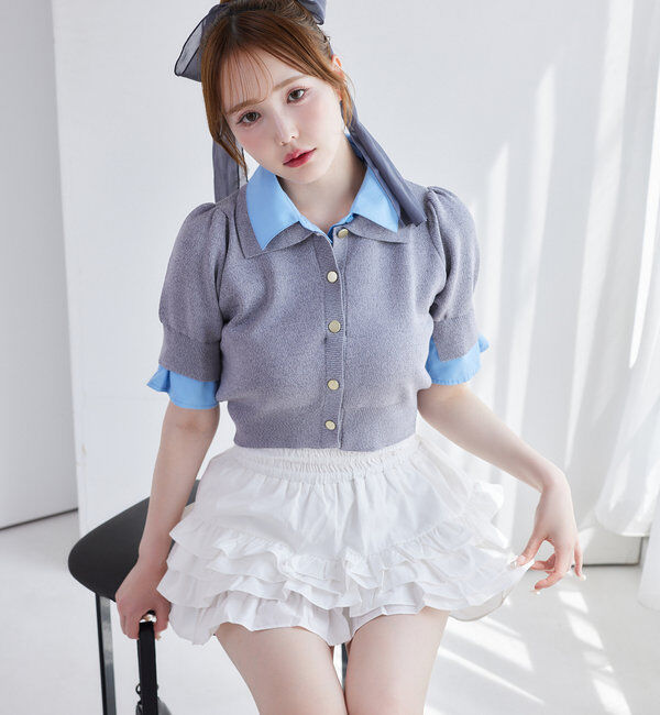  「今期トレンド/重ね襟半袖ニット」|ニット・セーター|