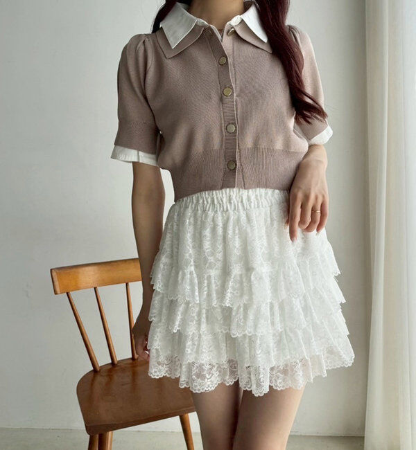  「今期トレンド/重ね襟半袖ニット」|ニット・セーター|