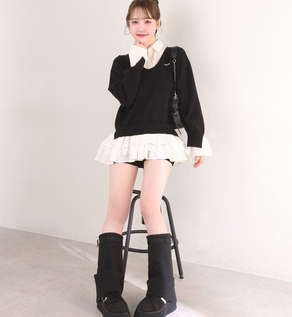  「ニットドッキングチュニックシャツワンピ」|ワンピース|